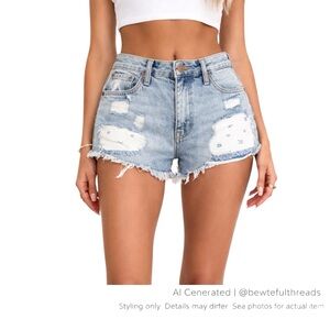 Harlow Size 29 Light Wash High Rise Distressed Denim Shorts Festival